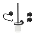 Produktbild: Lenz Bad-Accessoire-Set Nero in Schwarz-matt – Toilettenpapierhalter, WC-Bürstengarnitur und Zwei Handtuchhaken – 4-teilig – Zum Kleben oder Bohren – Mit Anti-Fingerabdruck Oberfläche – 4590051