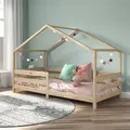Produktbild: Hausbett RENA aus massiver Kiefer in natur, schönes Montessori Bett mit Rausfallschutz, stabiles Kinderbett in 90 x 200 cm