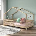 Produktbild: IDIMEX Hausbett RENA aus massiver Kiefer in Natur, schönes Montessori Bett mit Rausfallschutz, stabiles Kinderbett in 90 x 200 cm