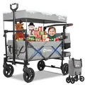 Produktbild: Sekey Bollerwagen Faltbar mit Dach 2 Kinder 100KG, Faltbarer Bollerwagen Handwagen Schiebegriff, Kinderwagen Stoßfest PU-Räder mit Bremsen 110L, SS5050, Grau