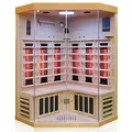 Produktbild: Dewello® Infrarotkabine Infrarotsauna Brandon 120cm x 120cm Dual-Therm für 1-2 Personen aus Hemlock Holz mit Vollspektrumstrahler, Bodenstrahler, LED-Farblicht, Bluetooth, FM,MP3,USB