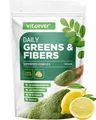 Produktbild: vit4ever Daily Greens & Fiber Pulver - 16 g Ballaststoffe & Superfoods - Flohsamen, Spirulina, Moringa, Gerstengras, Inulin, Apfelfaser, Kurkuma Extrakt, Akazienfaser, Lecithin (600 g, Lemon)