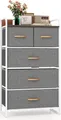 Produktbild: COSTWAY Kommode mit 5 Stoffschubladen, Schubladenschrank mit Metallrahmen & Holzoberfläche, Aufbewahrungsschrank 58x30x100cm Grau