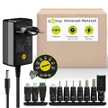 Produktbild: goobay 64571 Universal Netzteil 3 V - 12 V, max. 7,2 W / DC Wechseladapter / Ersatznetzteil für TV, Router, LED Streifen / Variable Spannung / USB-C, USB-A, Micro-USB / inkl. 11 Adapter