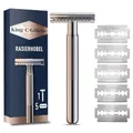 Produktbild: King C. Gillette Rasierhobel für Männer mit Sicherer Doppel-Schneidekante, Metallgriff und Anti-Reibungsbeschichtung für Präzision — Herren Nassrasierer mit 5 ORIGINAL Klingen