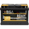 Produktbild: BSA Autobatterie 12V 80Ah +30% mehr Startkraft WARTUNGSFREI Starter Batterie