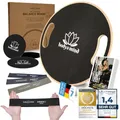 Produktbild: Balance-Board Deluxe Wackelbrett mit Griffe für Physio-Therapie-Kreisel-Training; Trainiert Gleichgewicht & Koordination mit kostenlosem E-BOOK & viel Zubehör (Studio Set Deluxe Holz)