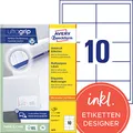 Produktbild: AVERY Zweckform 3679 Adressaufkleber (1.000 Klebeetiketten, 97x55mm auf A4, Papier matt, individuell bedruckbare Absenderetiketten, selbstklebende Adressetiketten mit ultragrip) 100 Blatt, weiß