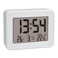 Produktbild: TFA Dostmann Mini Wecker mit Temperatur, 60.2044.02, Tischuhr, batteriebetrieben, inkl Datum und Weckalarm, Reisewecker, klein, weiß