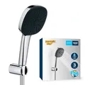 Produktbild: GROHE Vitalio 110, Duschkopf mit Schlauch und Halterung, wassersparend, 8l pro Min (Handbrause 3 Strahlarten, Universalanschluss, Duschbrause mit Duschschlauch 1,5m, Halterung klebbar) chrom, 26176001