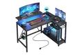 Produktbild: Bestier Gamingtisch Gaming-Schreibtisch L-Form mit LED, 106/133/147 × 50 cm Computertisch (Eckschreibtisch mit 2 USB-Ladeanschluss und 3 AC-Steckdosen, 1 Tisch), L Form Großer Tisch für Büro
