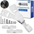Produktbild: TV Kippsicherung zum Anschrauben, 1 Set, Weiss, für Fernseher, Regal, Schrank, einfach zu aktivieren-deaktivieren, für Kleinkinder, Haustiere, inkl. Dübel und Schrauben, Kippschutz Television, Möbel