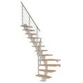Produktbild: Dolle Mittelholmtreppe Frankfurt 1/4 gewendelt Eiche weiß, geölt 75 cm breit für GH 259 – 301 cm UK Metall Weiß mit Geländer
