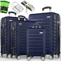 Produktbild: tillvex® Reisekoffer Set 4-teilig + Gepäckwaage, 8X Koffergurte & 4X Kofferanhänger | Kofferset 4 Rollen | Trolley Gepäck Koffer TSA Schloss | Hartschalenkofferset S-M-L-XL
