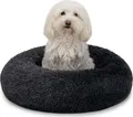 Produktbild: lionto Donut Hundebett, rundes Hundesofa mit Plüschbezug & Anti-Rutsch-Noppen, weich & gemütlich, 50 cm Durchmesser, dunkelgrau