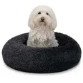 Produktbild: lionto Tierkissen Rundes Haustierbett in Donutform, Plüsch, dunkelgrau, mit Anti-Rutsch-Noppen, 50 cm Durchmesser grau 50 cm