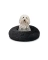 Produktbild: lionto Donutbett für Hunde und Katzen, Flauschiges Hundebett rund für kleine und große Heimtiere, Ø 50 cm, weiches Katzenbett aus kuscheligem Plüsch, Hundekissen mit extra Dicker Füllung, dunkelgrau