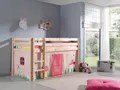 Produktbild: Vipack Hochbett Pino, Spielbett massiv Kiefer, stabil gebaut, 3 Korpusfarben zur Wahl (inkl. Rolllattenrost, Leiter und Absturzschutz, mit oder ohne Rutsche) Textil-Set 