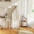 Produktbild: HOMCOM Ganzkörperspiegel 160 x 50 cm verjüngender Standspiegel mit Metallrahmen und Bruchsichere Glas, Wandspiegel zum Stehen, Anlehnen, Spiegel für Wohnzimmer, Schlafzimmer, Flur, Gold