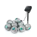 Produktbild: Esotec Solar Kugel Lichterkette Alma, 2 Meter, silber gebürstet eisblau, 8 LEDs neutralweiß, Akku, Solarmodul, Erdspieß, mediterran, Dekolichterkette, Kunststoff, außen, wetterfest, 102805