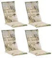 Produktbild: Gartenstuhlauflagen Hochlehner 4er Set - 120 x 50 cm - Olivenmotiv - Baumwolle - Sesselauflage Sitzpolster Stuhlauflage