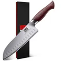 Produktbild: SHAN ZU Profi Santoku Messer küchenmesser 18cm - Japanischer Hochcarbonstahl 10Cr15Mov mit 12° extrem scharfer Klinge & Ergonomischem Pakkaholzgriff - Kochmesser für Fleisch, Gemüse, Fisch