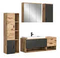 Produktbild: xonox.home Badezimmer Grado 4tlg. Kombination Badmöbel Set Komplettprogramm Bademöbel-Set Badezimmerkombination Set hängend in Front Nox Oak Nb. Tiefzieh Korpus Nox Oak Nb. Absetzung grau Nb.