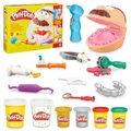 Produktbild: Play-Doh Zahnarzt Dr. Wackelzahn Bastel-Set mit 8 x 56g Becher und 10 Werkzuegen zum Formen, mit Kariesknete und metallfarbener Knete, kreatives für Kinder