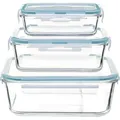 Produktbild: 5five Simply Smart Frischhaltedosen 3er Set ClipEat Glas transparent blau 11x21,3x21,3cm - Transparent/Blau