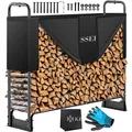 Produktbild: KESSER® Kaminholzregal Metall Brennholzregal außen Stahlrahmen + Abdeckung & Handschuhe Kaminholzunterstand 200kg Wasserdichter Holzlager Holzstapelhilfe für Garten Terrasse
