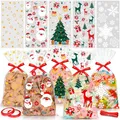 Produktbild: Elidepe Plätzchentüten, 100 Stück Kekstüten Weihnachten, Weihnachtstüten zum Befüllen, Cellophantüten Tüten zum Befüllen, Geschenktüten Weihnachten mit Schleife für Kekse, Schokolade, Süßigkeiten