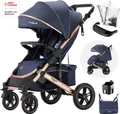 Produktbild: Daliya® Rapidy Buggy / Kinderwagen 0-36 Monate / Sportwagen mit Liegeposition / Wickeltasche, Winterfußsack, Ess- & Spieltisch und mehr Blau - Gold