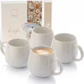 Produktbild: Sänger | Tassen Set Korfu 4 tlg, Espressotassen 4 Personen, Steingut Tasse Handmade, Teetassen Set Spülmaschinenfest, Kaffeebecher, Kaffeetassen Set Creme Farben mit Sandiger Maserung | 150 ml