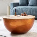 Produktbild: Runder Couchtisch ORIENT STORAGE 60cm kupfer Hammerschlag Akazienholz Stauraum