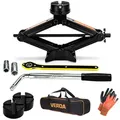 Produktbild: VERDA Wagenheber 2500kg, 110-420 mm + 2X Gummi + Radmutternschlüssel + Ratschenschlüssel + Tasche Scherenwagenheber, vergrößerte Stahlplatte, P...