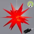 Produktbild: Leuchtender Adventsstern rot Innen & Außen Ø 60cm I Weihnachtsstern Netzbetrieben 7.5 Meter Zuleitung I 18 Zacken zum Aufhängen mit Licht I Rote... - Rot
