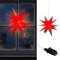 Produktbild: Leuchtstern 3D aus PVC LED Weihnachststern XL zum hängen beleuchtet mit Timerfunktion inkl. SMD LED Ø 60cm Outdoor IP44 (1 x XL 3D Leuchtstern Timer rot)