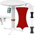 Produktbild: Stehtisch Klappbar mit Husse 80x110cm Rund Hoch Stabil Metall Pulverbeschichtet Hochtisch Bistrotisch Partytisch Weiß Bordeaux-Rot - Casaria
