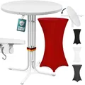 Produktbild: Casaria® Stehtisch mit Husse 80 cm Klappbar Bordeaux-Rot Rund Holz Metall Pulverbeschichtet Wetterfest Hoch Set Hochzeit Bistrotisch Bartisch Garten