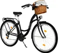 Produktbild: Milord Komfort Fahrrad Jugendräder Weidenkorb Damenfahrrad, 24 Zoll, Schwarz, 21 Gang Shimano