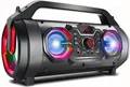 Produktbild: Bazooka Tragbarer Bluetooth-Lautsprecher Boombox 30W (20W+5Wx2) IPX4 Spritzwassergeschützt/Radio/microSD/Aux-In/USB/Beleuchtung/Mikrofonanschluss