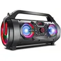 Produktbild: Bazooka Tragbarer Bluetooth-Lautsprecher Boombox 30W (20W+5Wx2) IPX4 Spritzwassergeschützt/Radio/microSD/Aux-In/USB/Beleuchtung/Mikrofonanschluss - Schwarz/Rot