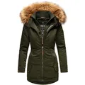Produktbild: MARIKOO Damen Eleganter Wintermantel Kurzmantel mit Kunstfellkapuze Sanakoo