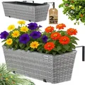 Produktbild: Blumenkasten Balkonkasten Pflanzkasten 11 Liter Montagehalterung Polyrattan indoor outdoor Geländerkasten Grau - Casaria