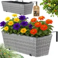Produktbild: Casaria® Blumenkasten 2er Set 11 Liter Montagehalterung Indoor Outdoor Geländerkasten Balkonkasten Pflanzkasten grau