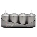 Produktbild: 4er Tray Stumpenkerzen Silber lackiert, Größe ca. 50 x 80 mm Adventskerzen Weihnachtskerzen Säulenkerzen