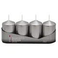 Produktbild: 4er Tray Stumpenkerzen silber lackiert, Größe ca. 50 x 80 mm Adventskerzen