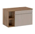 Produktbild: Lomadox Waschbeckenschrank IRAKLIO-56-CASHMERE Eiche Nb., Kaschmir, Rillen, Regal, 1 Auszug, B/H/T 80,4/48,5/46 cm