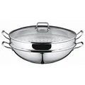 Produktbild: WMF Macao Wok Induktion 4-teilig, Wokpfanne 36 cm mit Glasdeckel, Ablagegitter, Dämpfereinsatz, Wokpfanne Induktion, Cromargan Edelstahl poliert, unbeschichtet