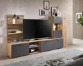 Produktbild: moebel-dich-auf Wohnwand Anbauwand Wohnzimmer-Set Ancona in Artisan Eiche Nb. / anthrazit, Wandboard + Lowboard + Vitrine (BxHxT) 250x135x38 cm